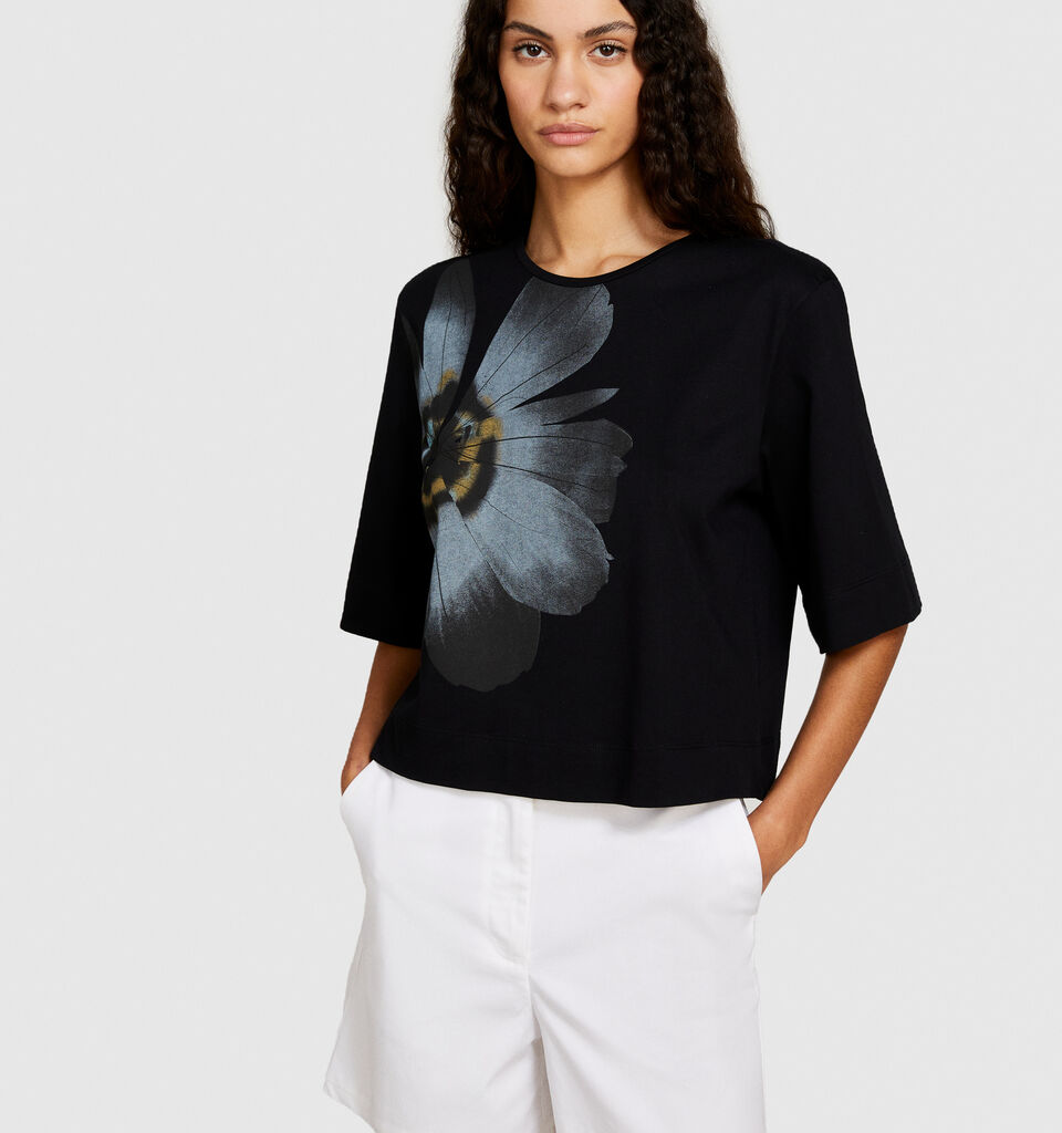 Organic cotton t-shirt with print - women's short sleeve t-shirts - Black | Sisley image number 4